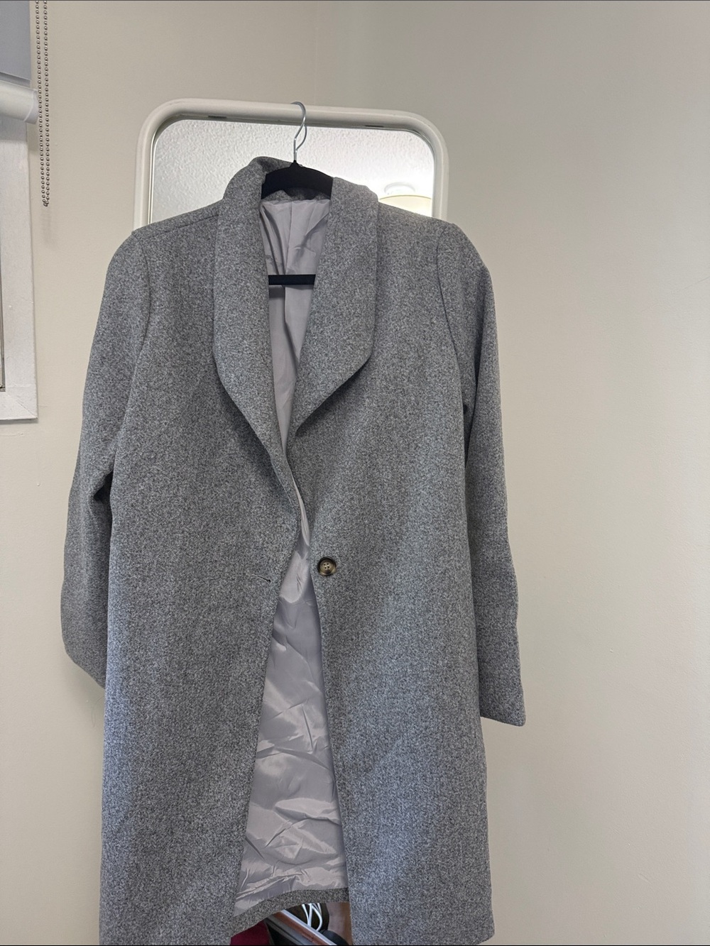 SHEIN Gray Open-Front Single-Button Long Coat